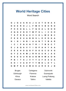 World Heritage Cities - Hard Word Search Puzzle
