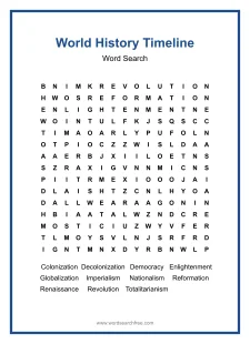 World History Timeline Word Search - Free printable puzzle with 11 words