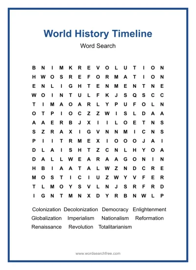 Printable World History Timeline Word Search worksheet