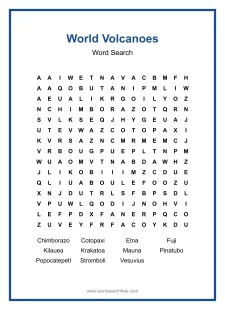 World Volcanoes Word Search - Free printable puzzle with 11 words