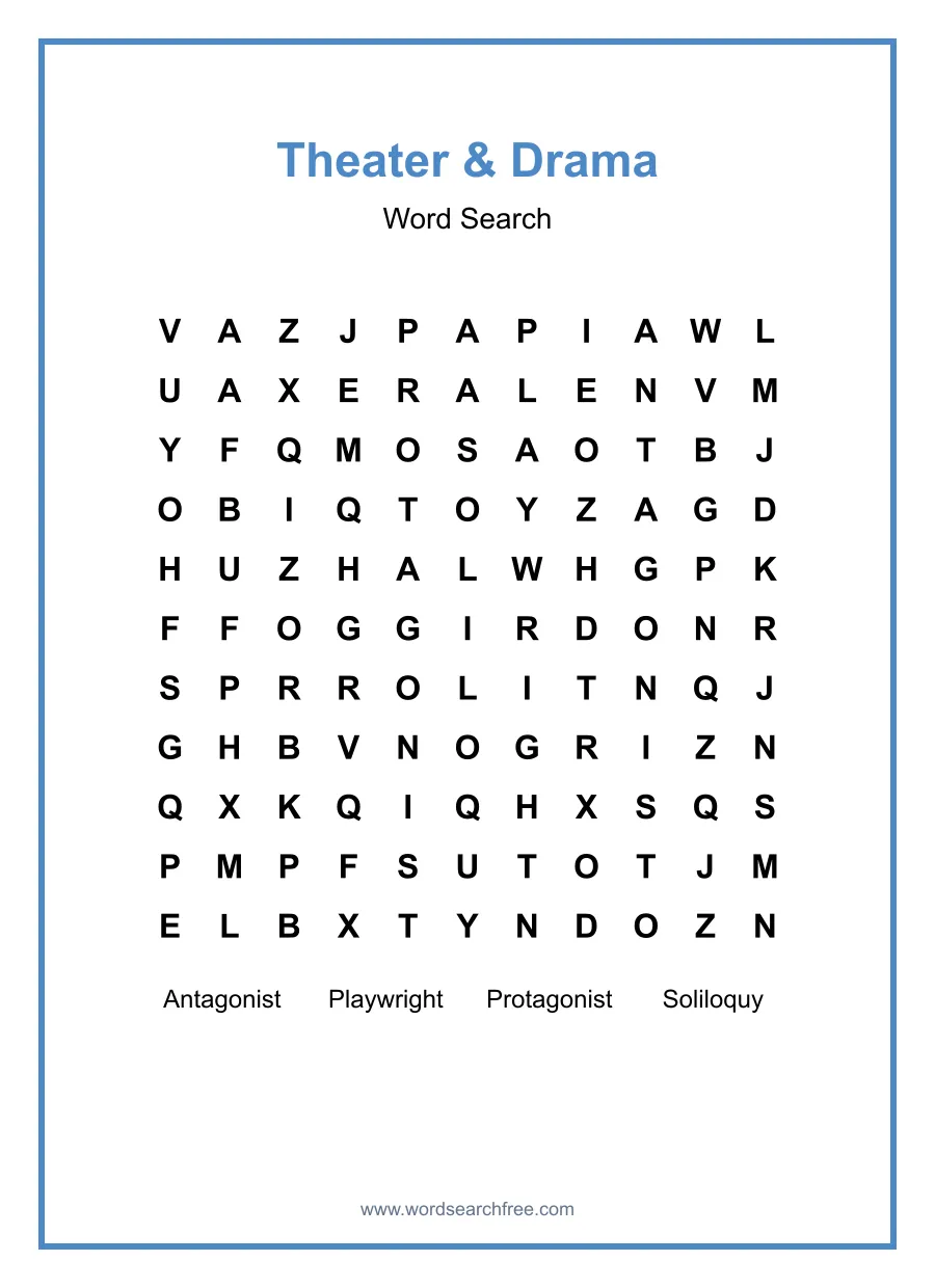Theater & Drama Word Search - Free printable puzzle with 4 words