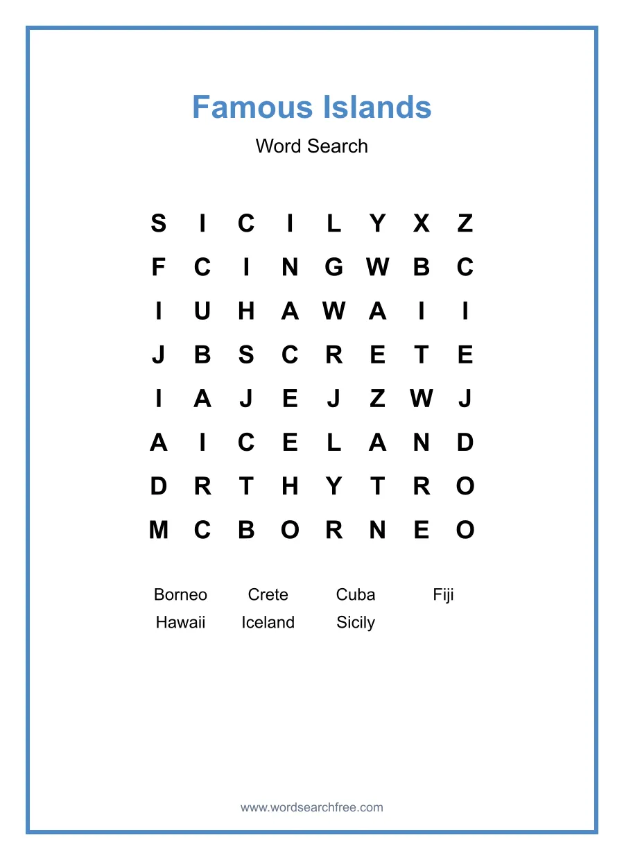 Famous Islands - Easy Word Search Puzzle