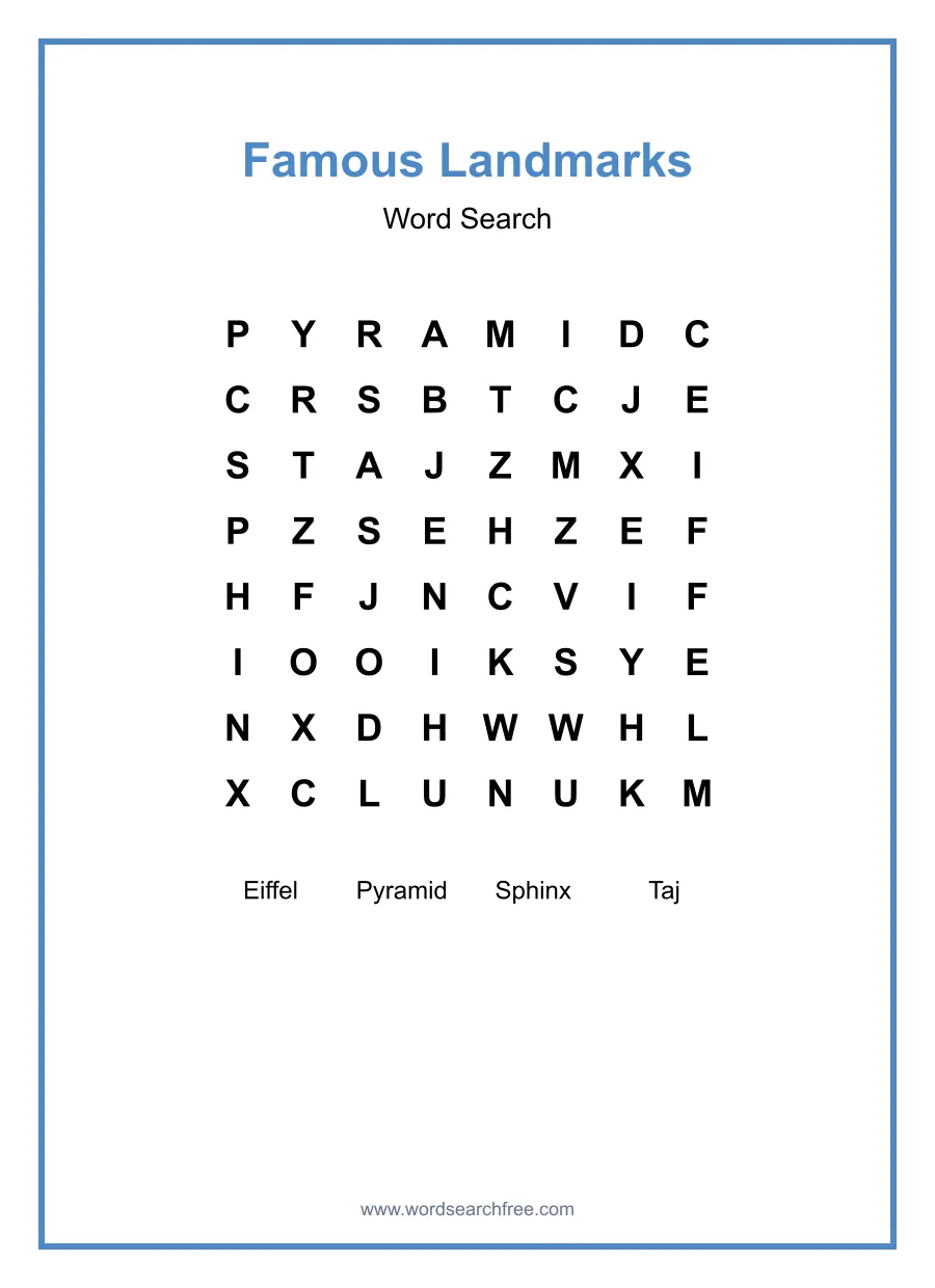Famous Landmarks - Easy Word Search Puzzle