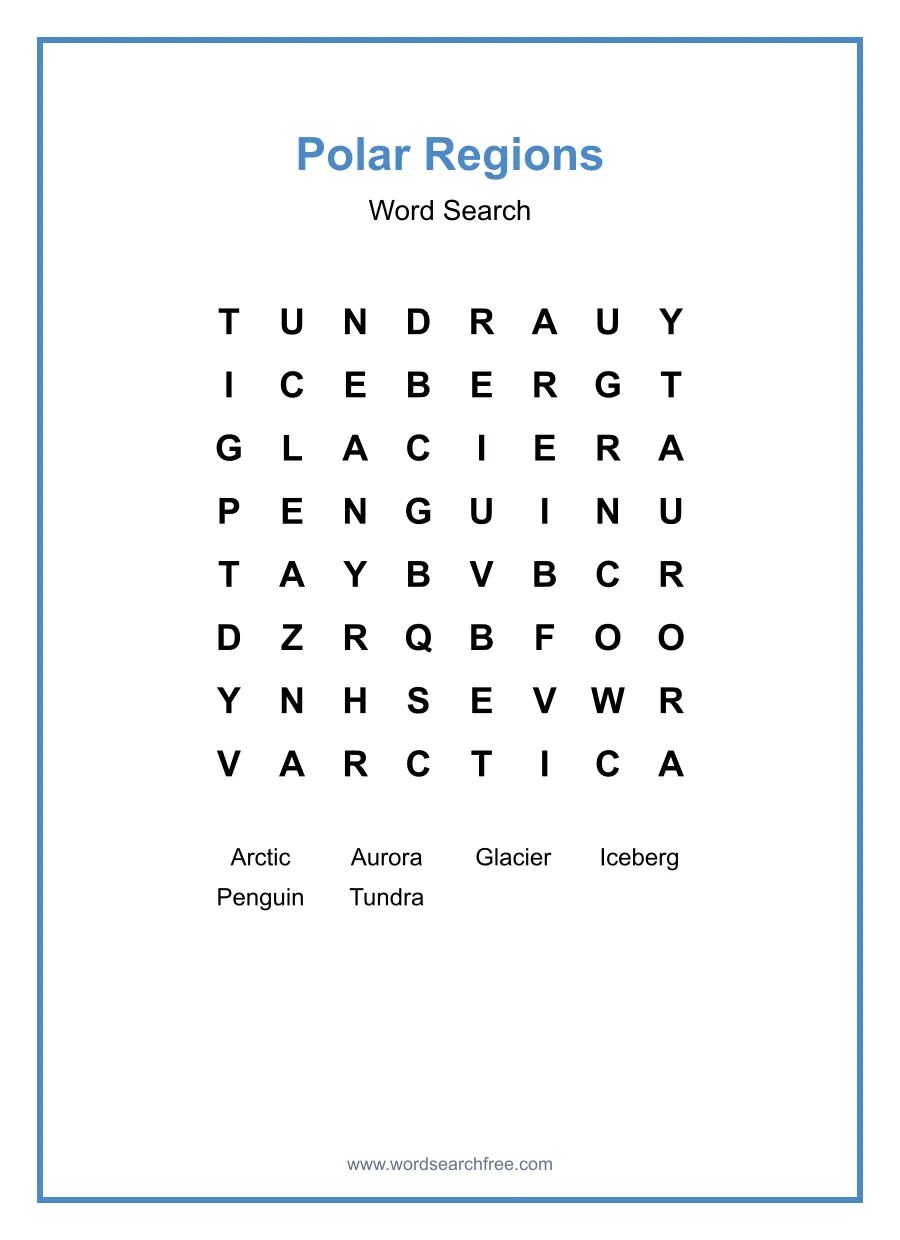 Polar Regions - Easy Word Search Puzzle