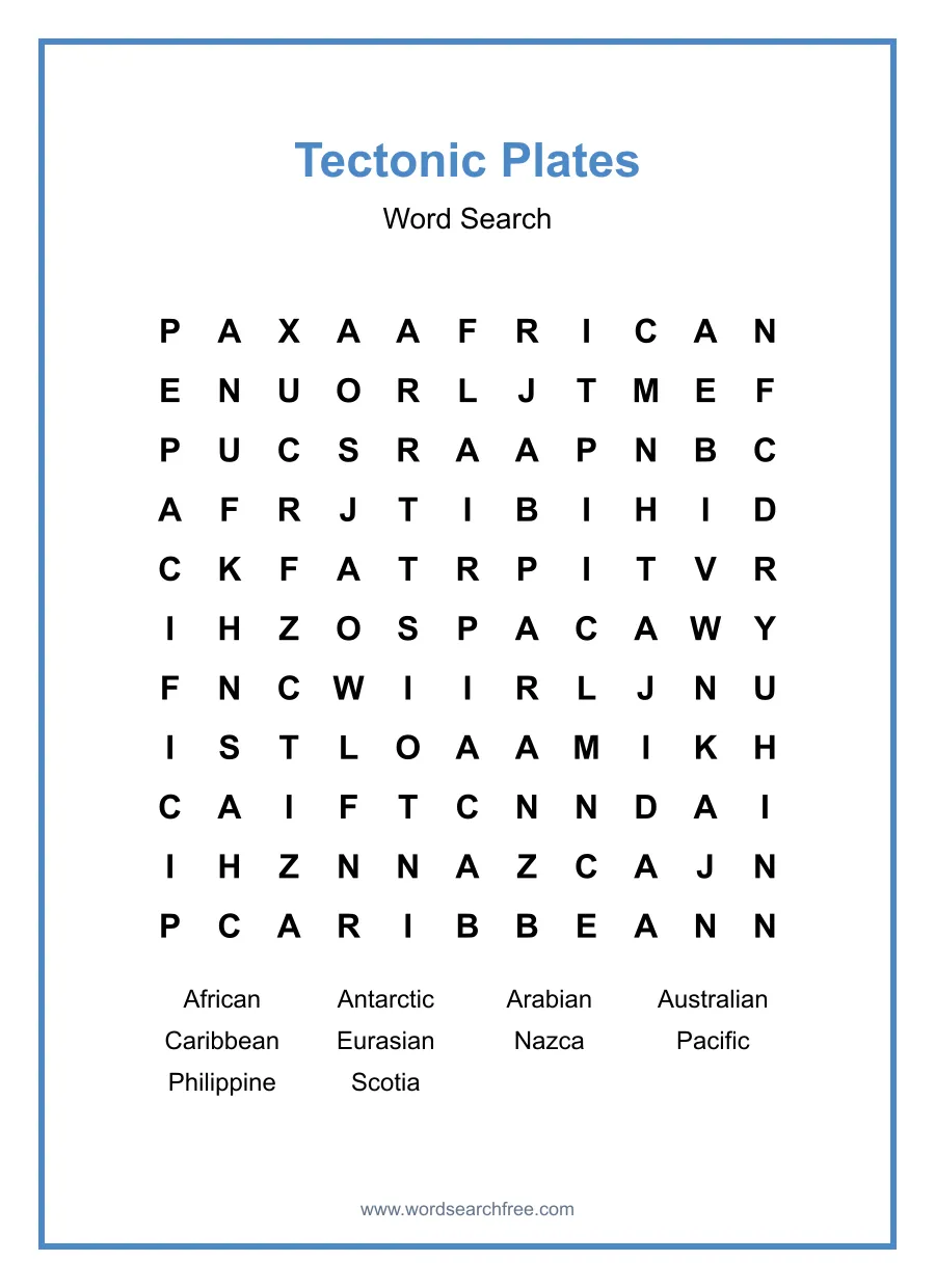 Tectonic Plates - Medium Word Search Puzzle