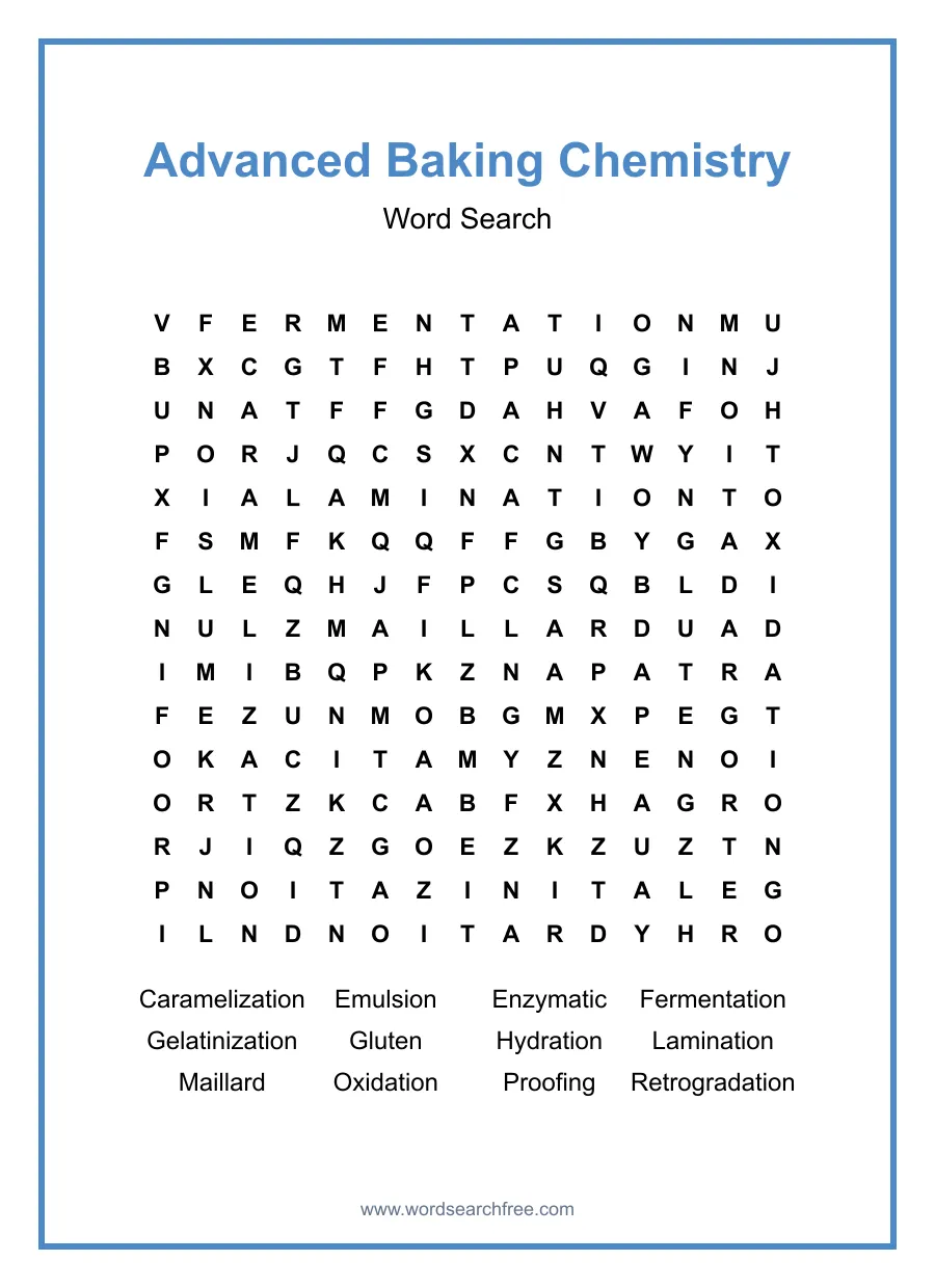 Advanced Baking Chemistry - Hard Word Search Puzzle