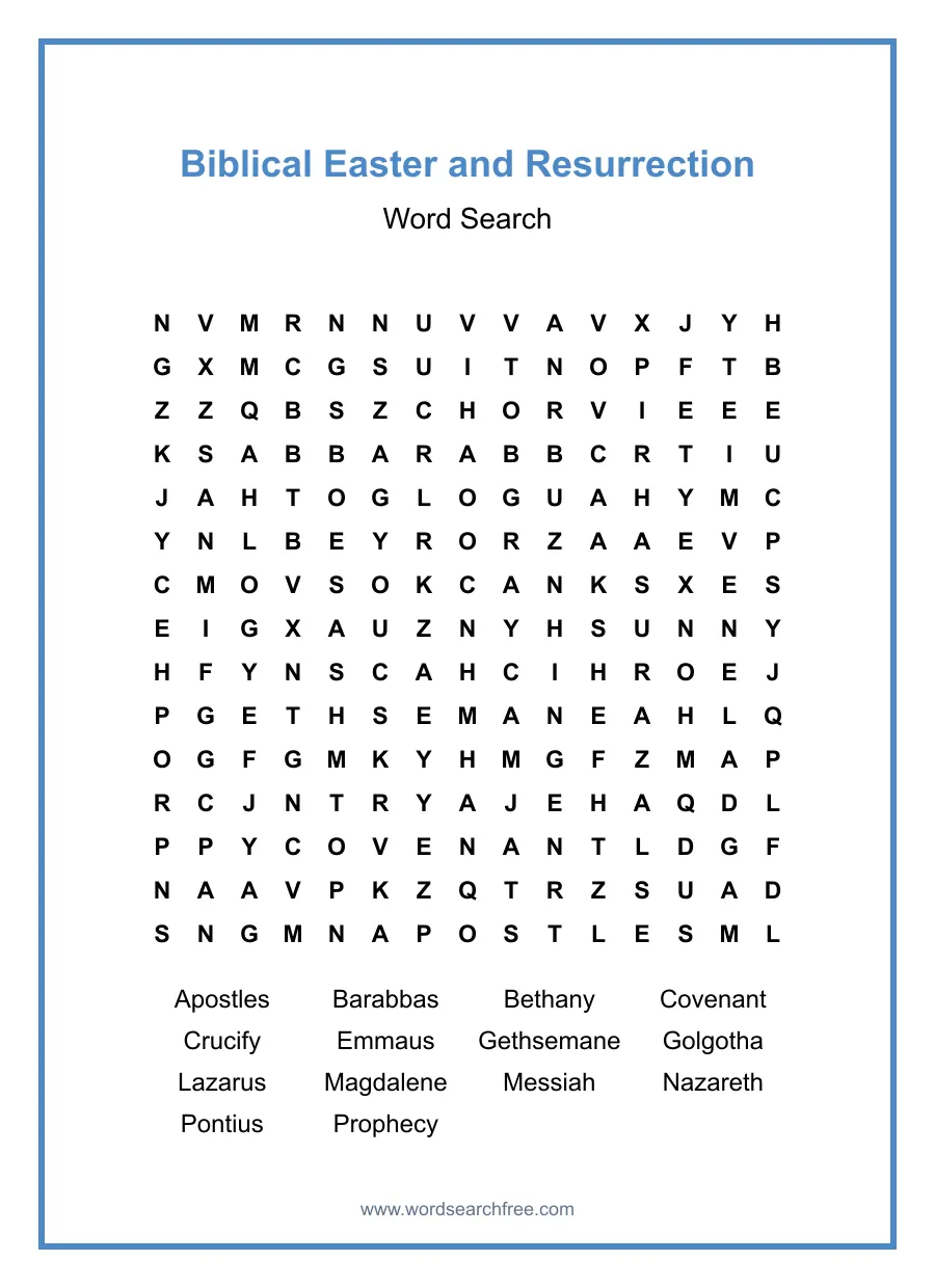 Biblical Easter and Resurrection - Hard Word Search Puzzle