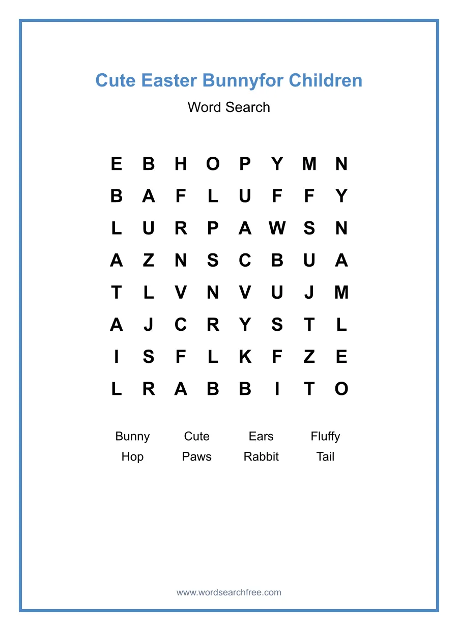 Cute Easter Bunnyfor Children - Easy Word Search Puzzle
