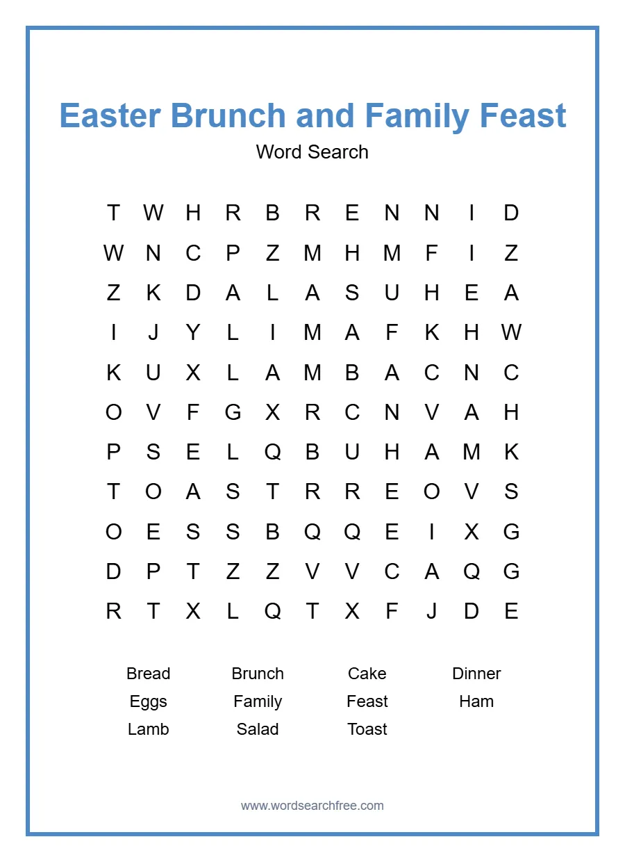 Easter Brunch and Family Feast Word Search - Free printable puzzle with 11 words