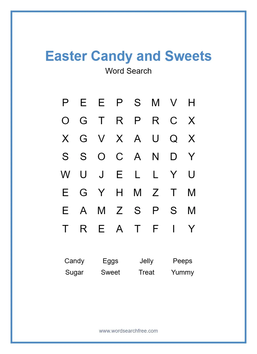 Easter Candy and Sweets Word Search - Free printable puzzle with 8 words