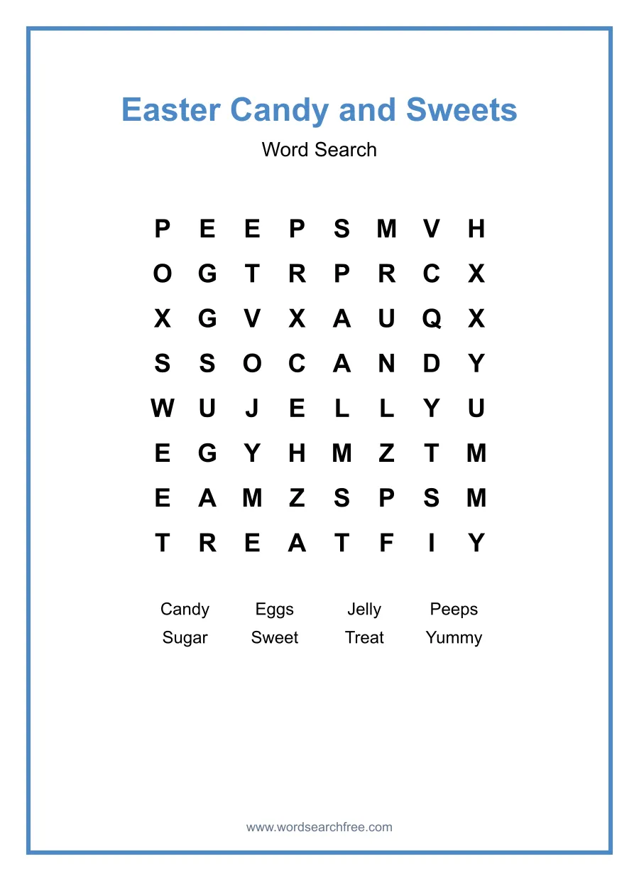 Easter Candy and Sweets - Easy Word Search Puzzle