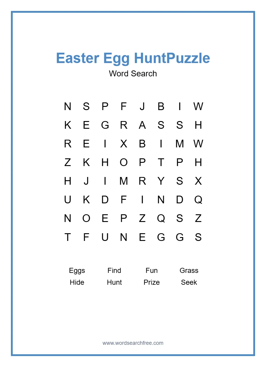 Easter Egg Hunt Word Search Puzzle - Free printable puzzle with 8 words