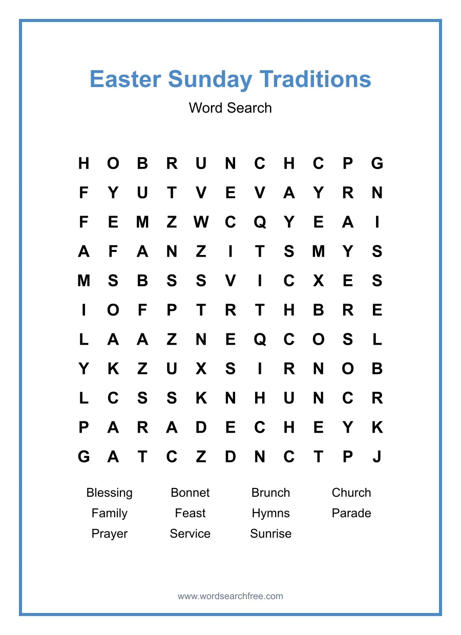 Easter Sunday Traditions - Medium Word Search Puzzle