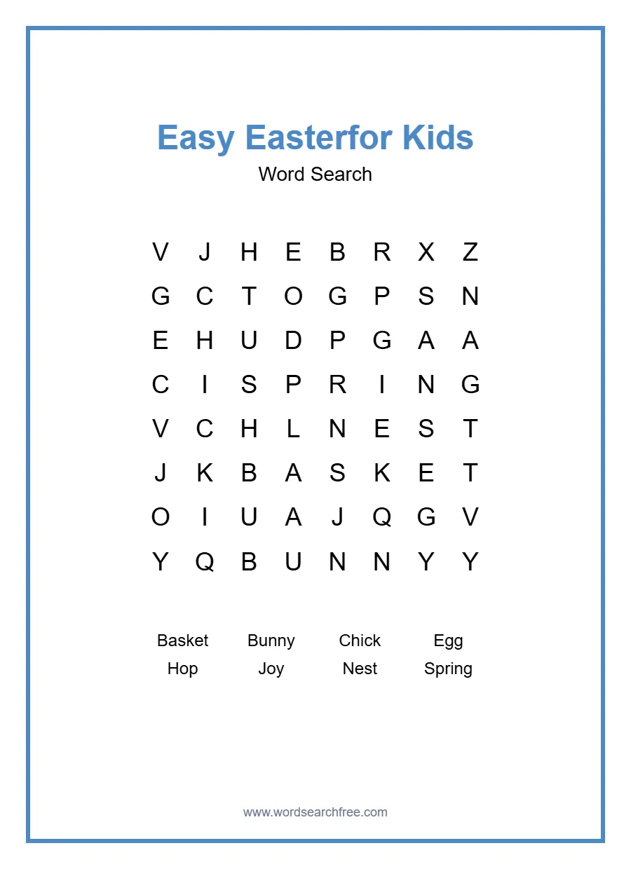 Easy Easter Word Search for Kids - Free printable puzzle with 8 words