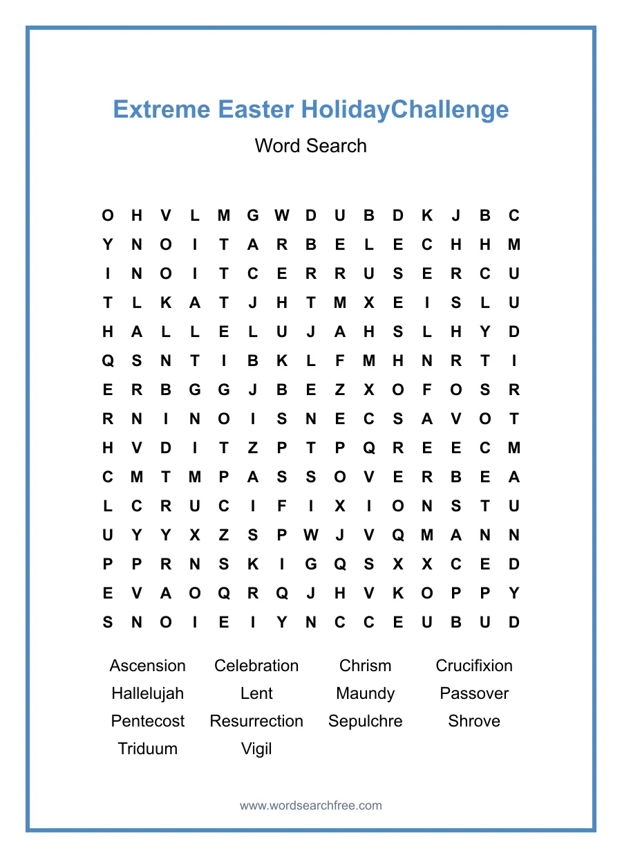 Extreme Easter HolidayChallenge - Hard Word Search Puzzle