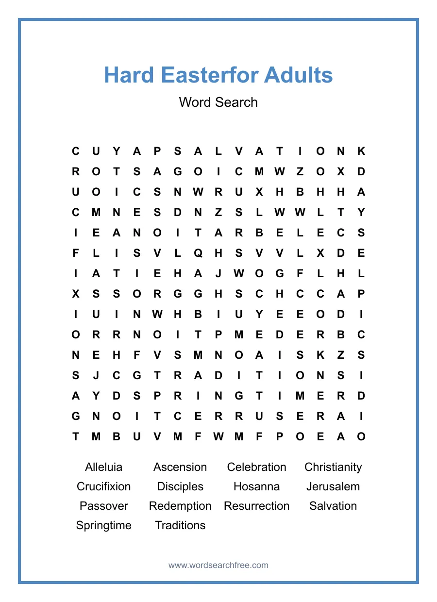 Hard Easterfor Adults - Hard Word Search Puzzle
