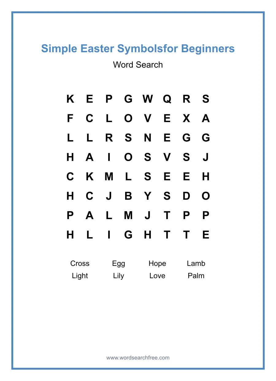 Simple Easter Symbolsfor Beginners - Easy Word Search Puzzle