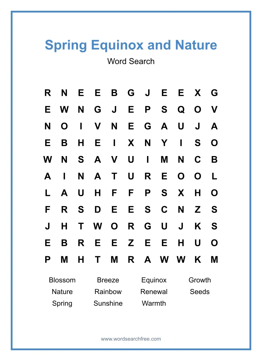 Spring Equinox and Nature - Medium Word Search Puzzle