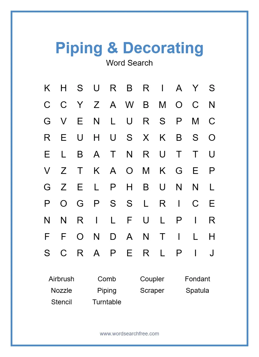Piping & Decorating Word Search - Free printable puzzle with 10 words