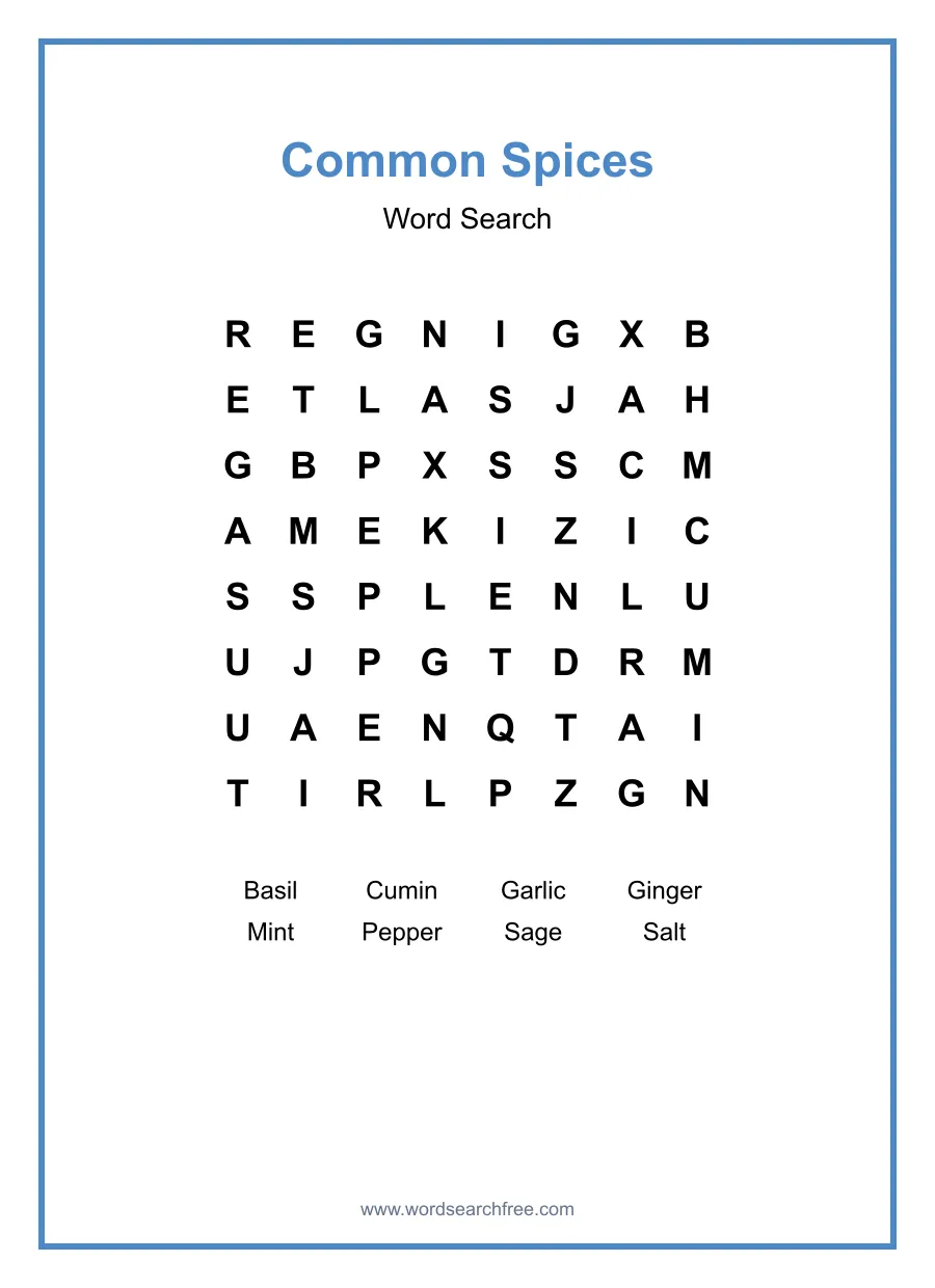 Common Spices - Easy Word Search Puzzle