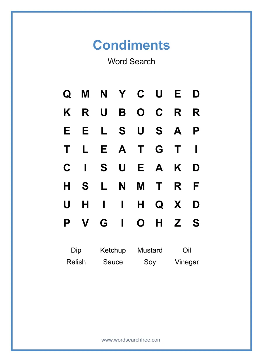 Condiments - Easy Word Search Puzzle