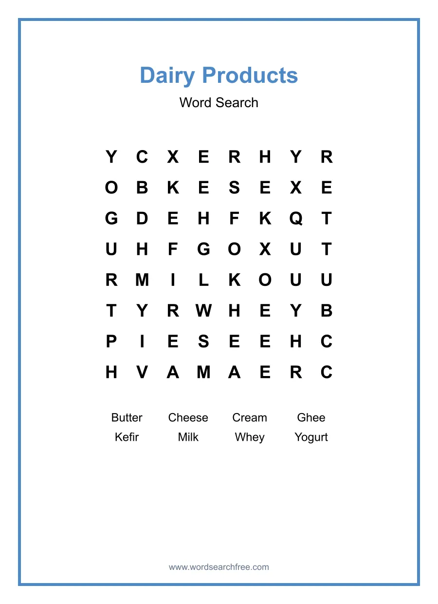 Dairy Products - Easy Word Search Puzzle