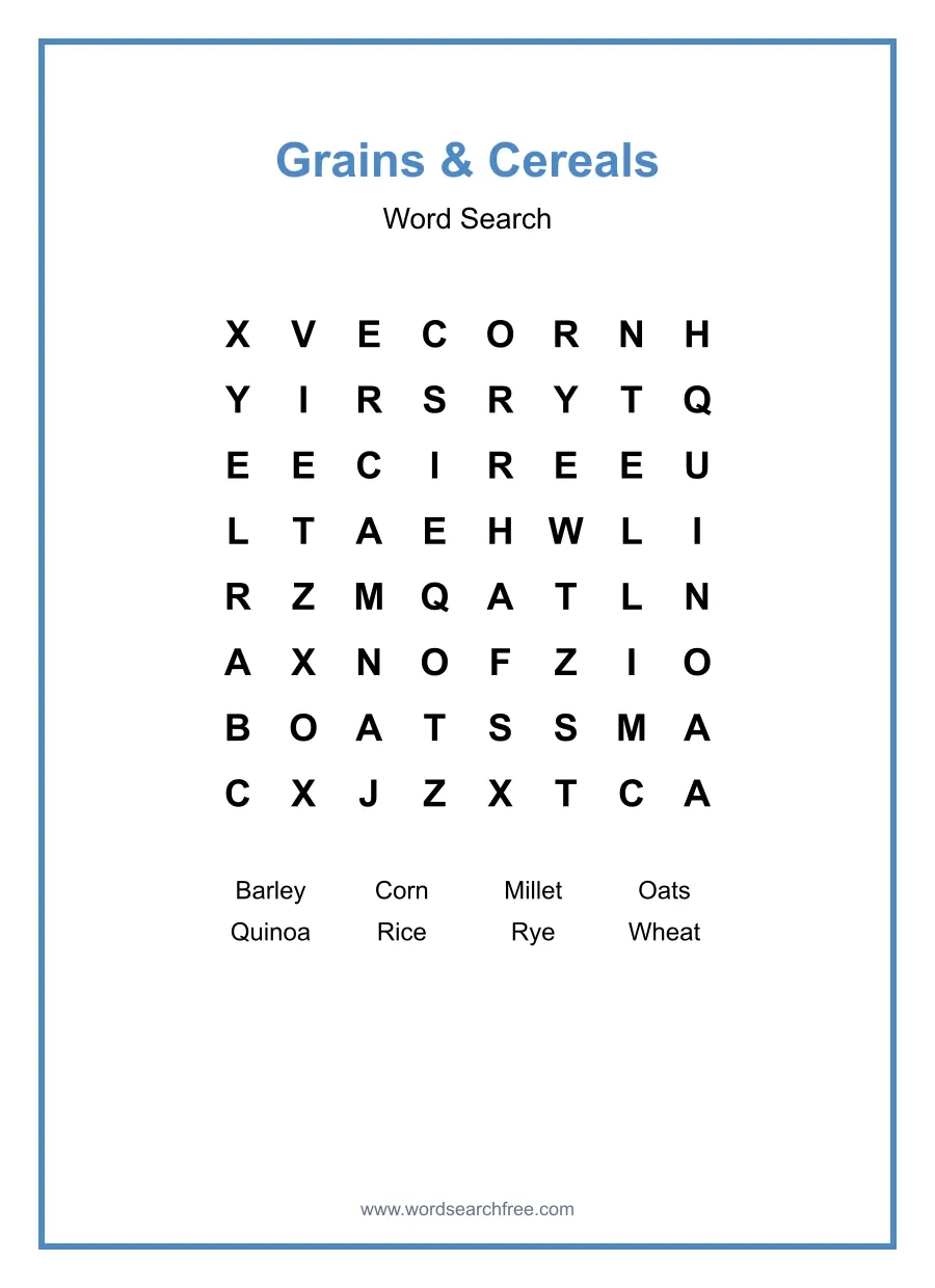 Grains & Cereals - Easy Word Search Puzzle