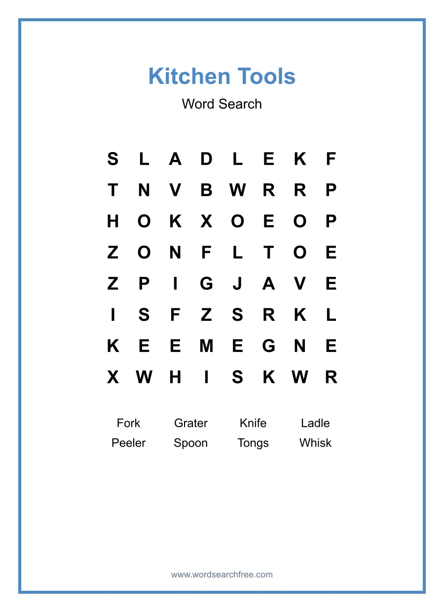Kitchen Tools - Easy Word Search Puzzle