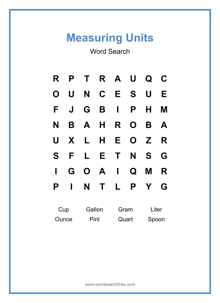 Measuring Units - Easy Word Search Puzzle