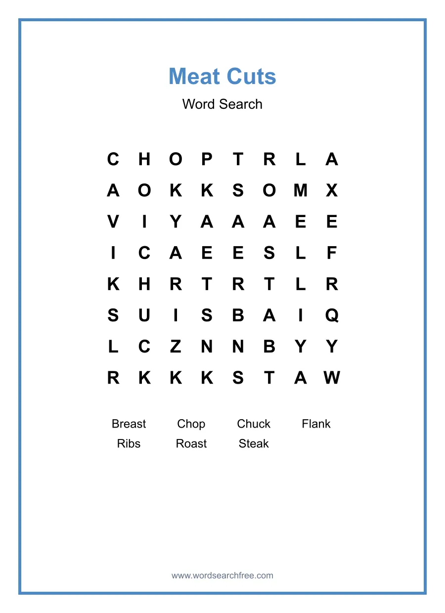 Meat Cuts - Easy Word Search Puzzle