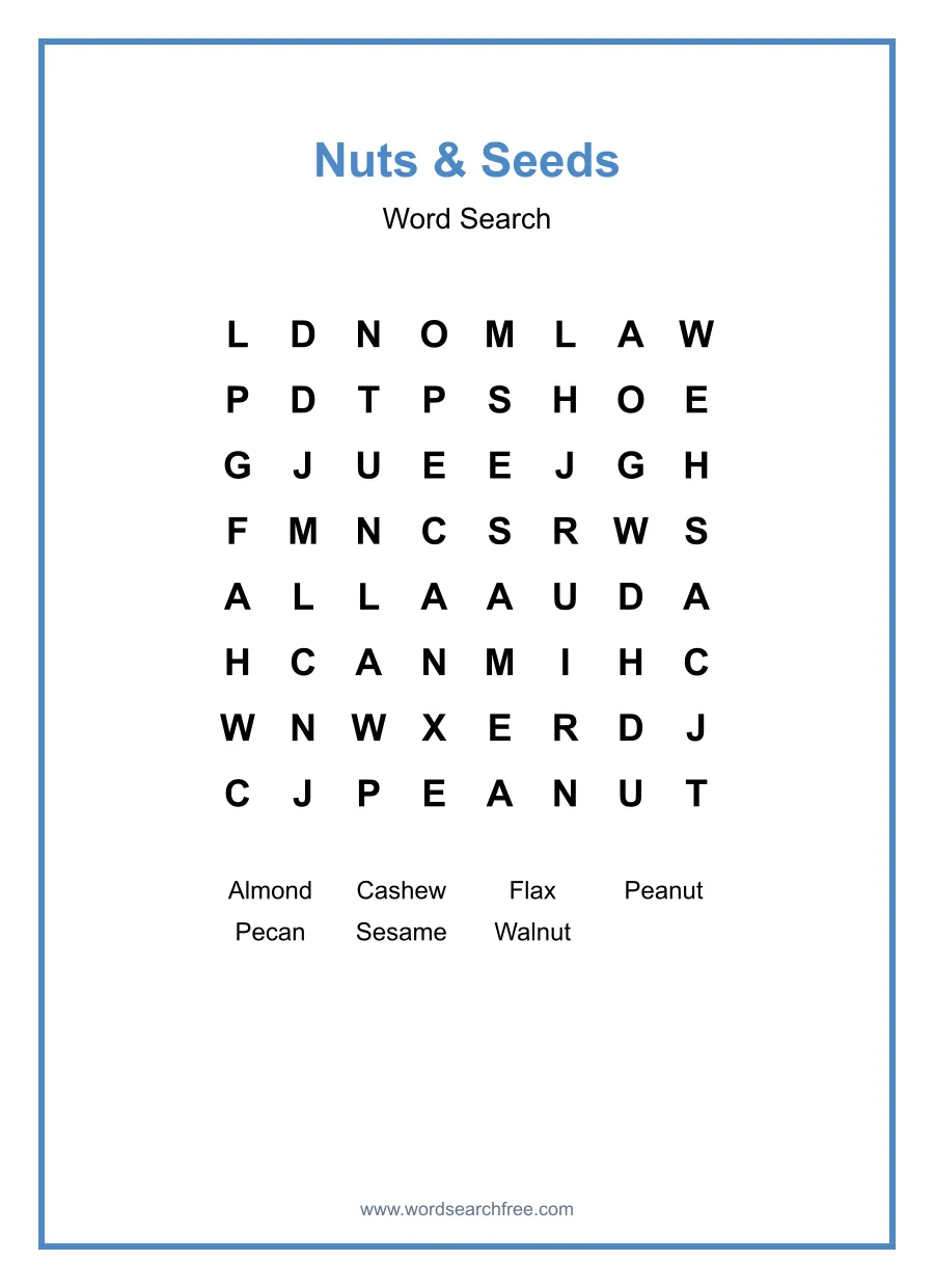 Nuts & Seeds - Easy Word Search Puzzle