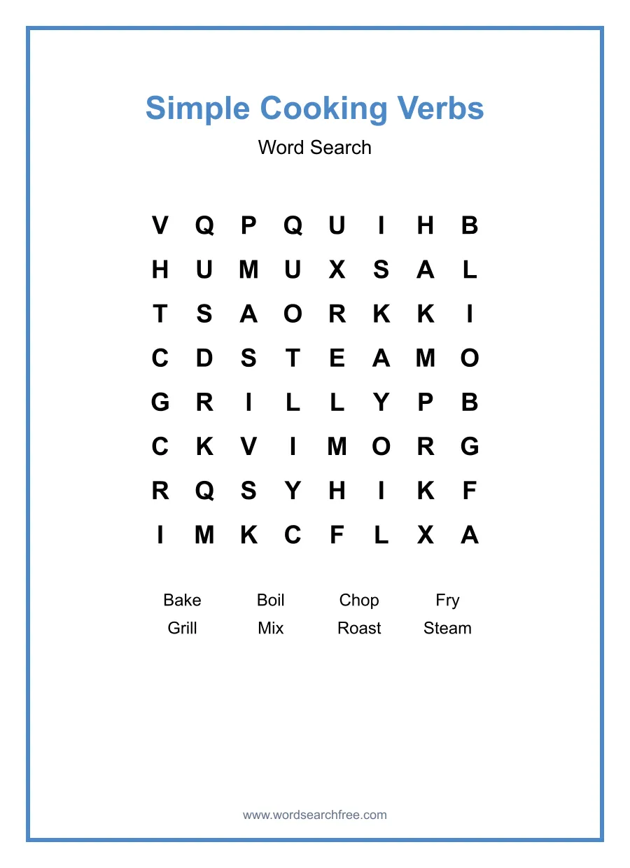 Simple Cooking Verbs - Easy Word Search Puzzle
