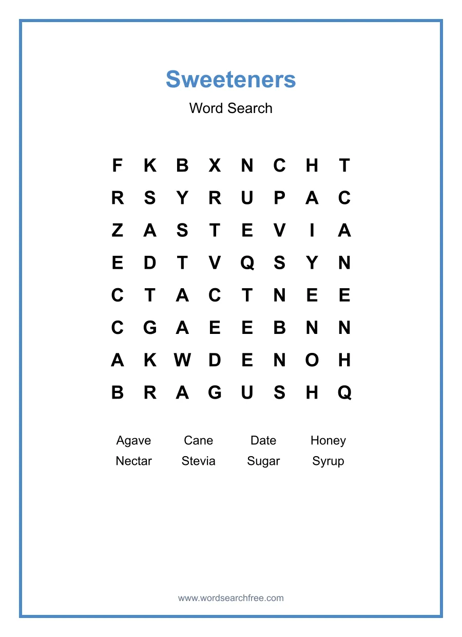 Sweeteners - Easy Word Search Puzzle
