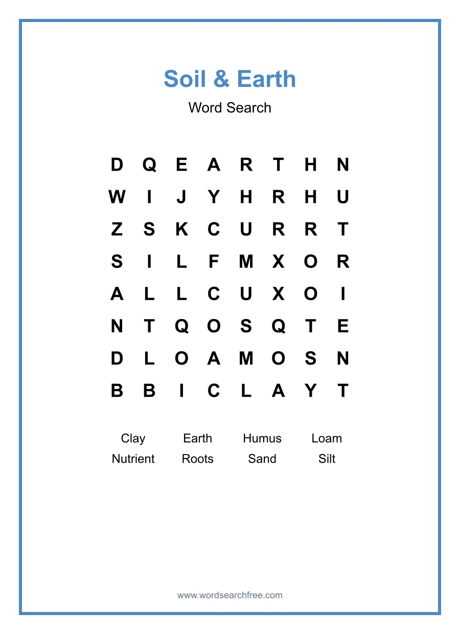 Soil & Earth Word Search - Free printable puzzle with 8 words