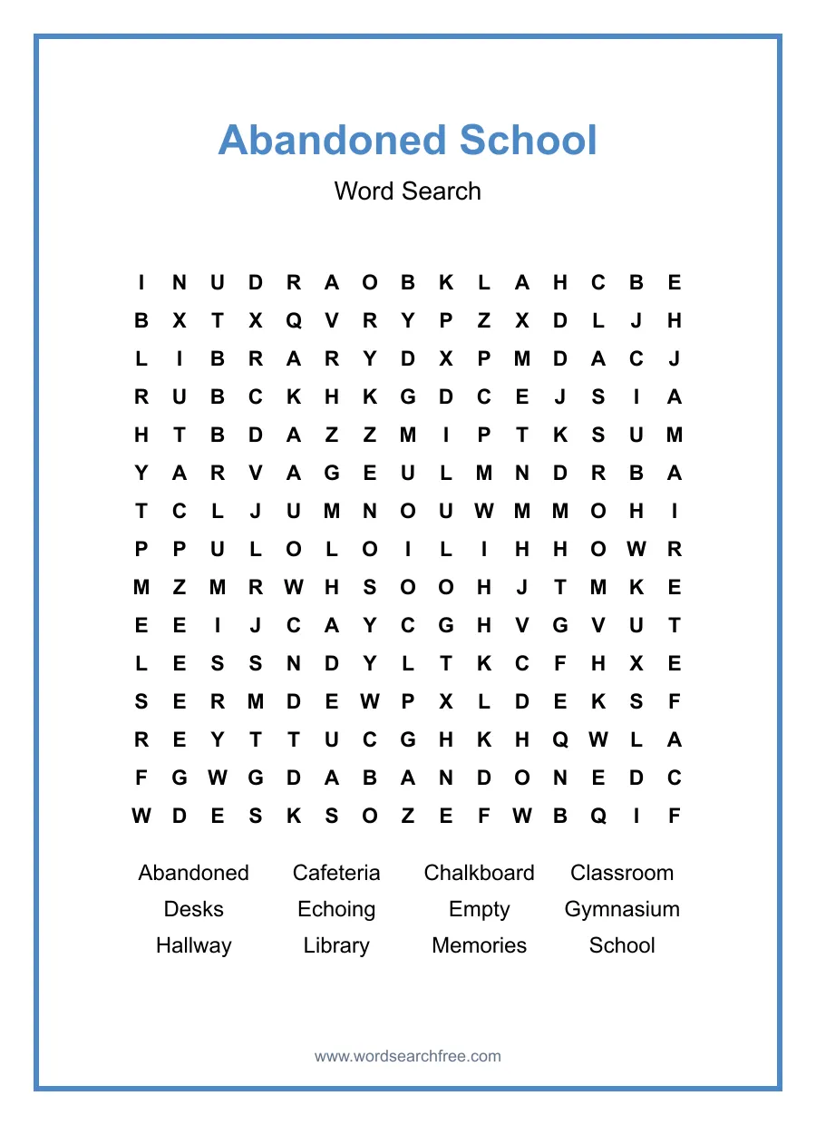 Abandoned School - Hard Word Search Puzzle