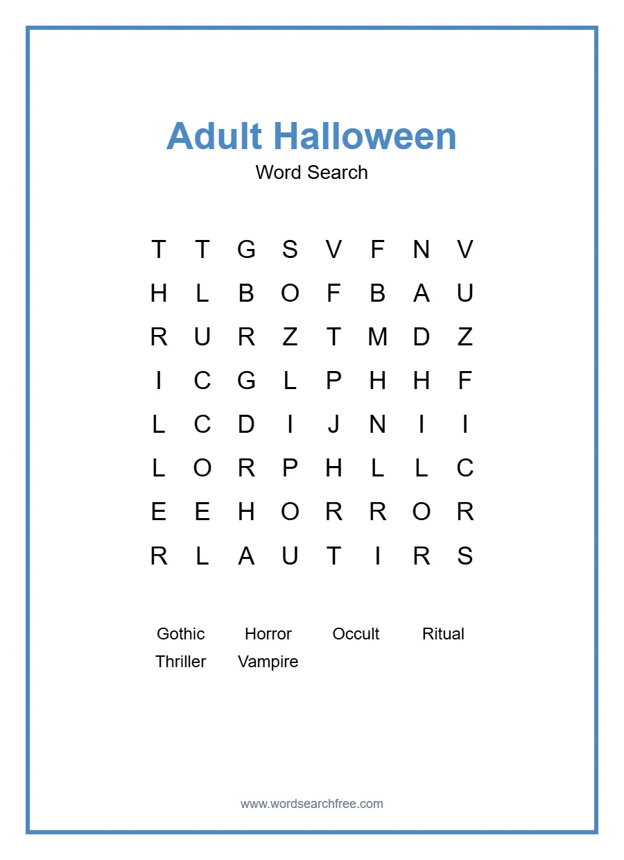 Adult Halloween - Easy Word Search Puzzle