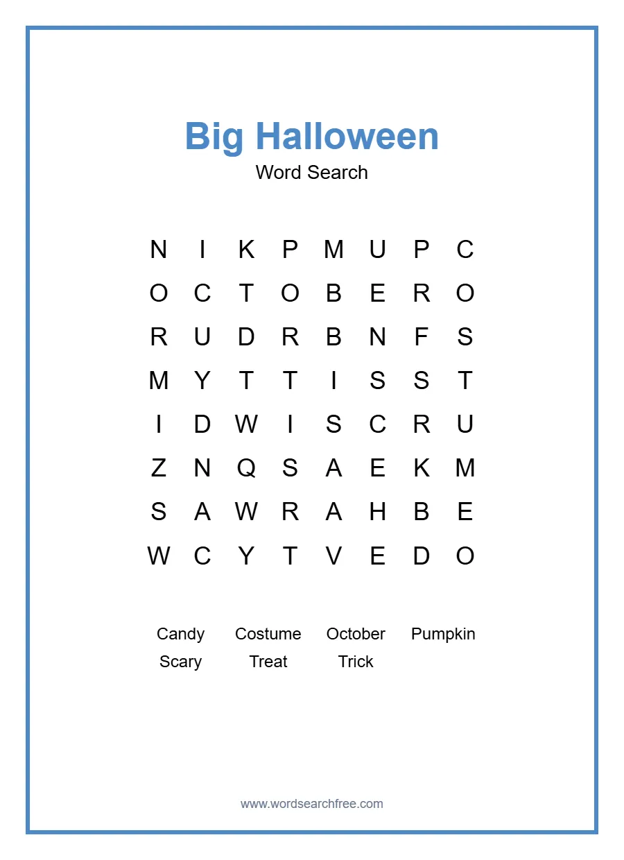 Big Halloween - Easy Word Search Puzzle