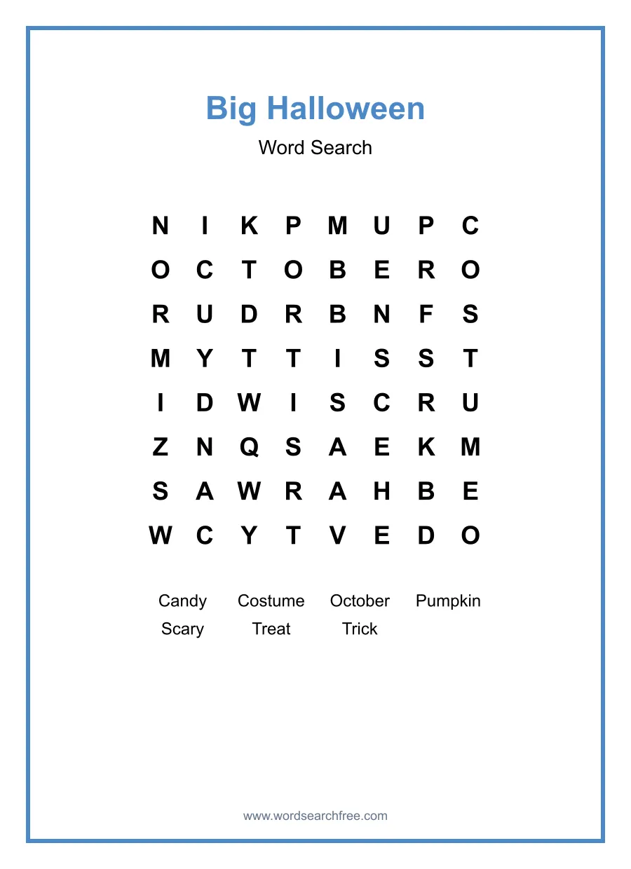 Big Halloween Word Search - Free printable puzzle with 7 words