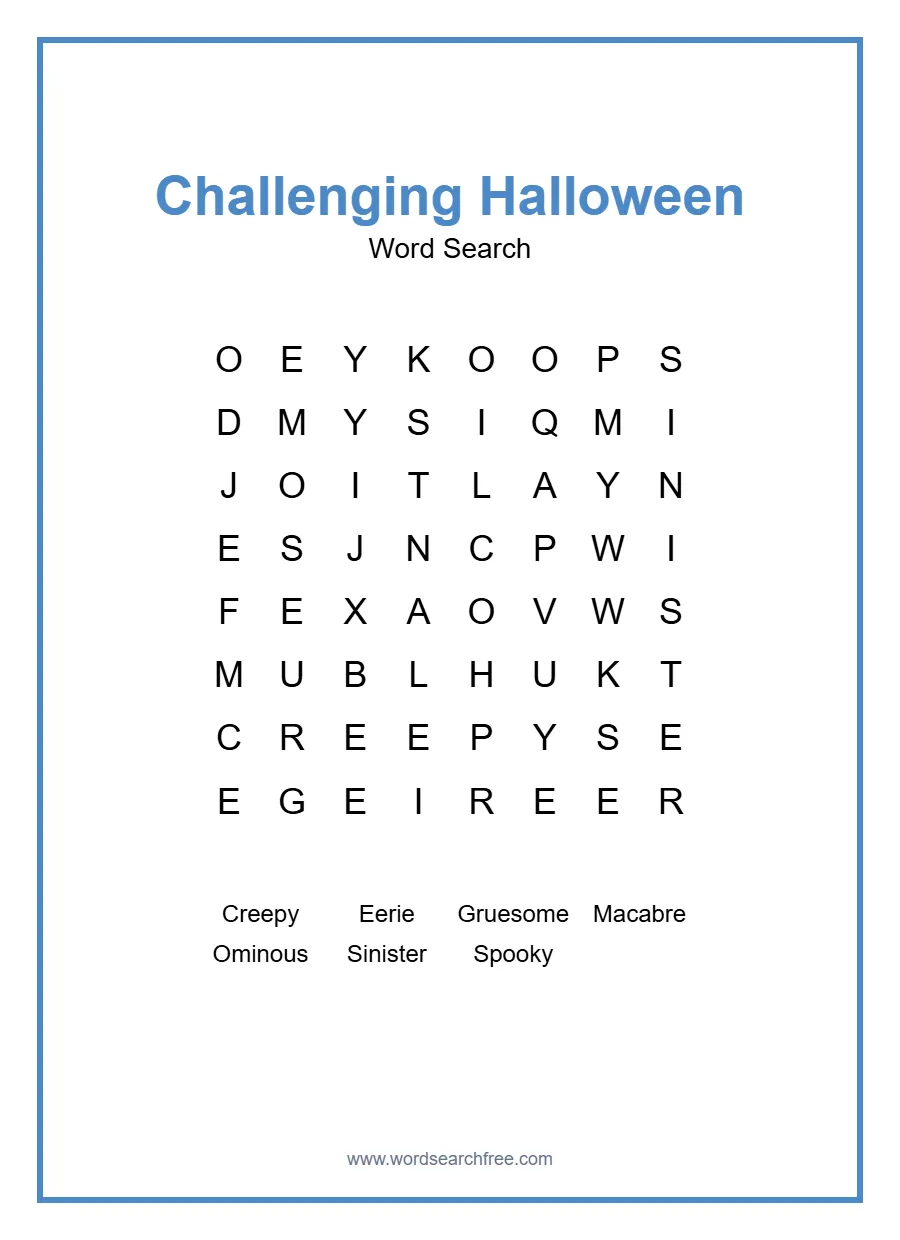 Challenging Halloween - Easy Word Search Puzzle