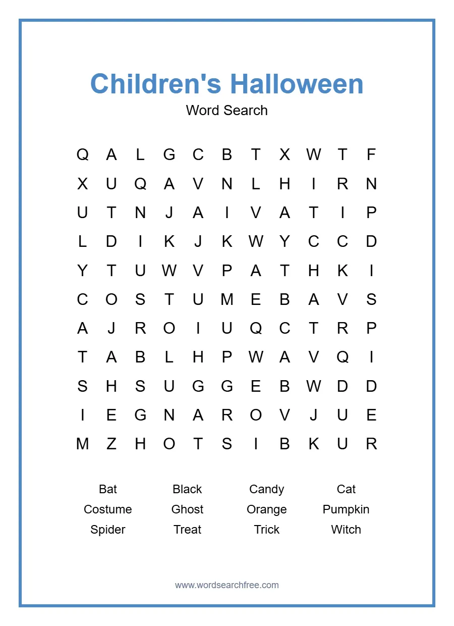Children's Halloween Word Search - Free printable puzzle with 12 words