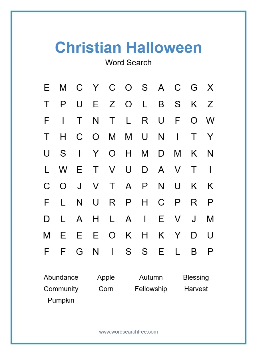 Christian Halloween Word Search - Free printable puzzle with 9 words