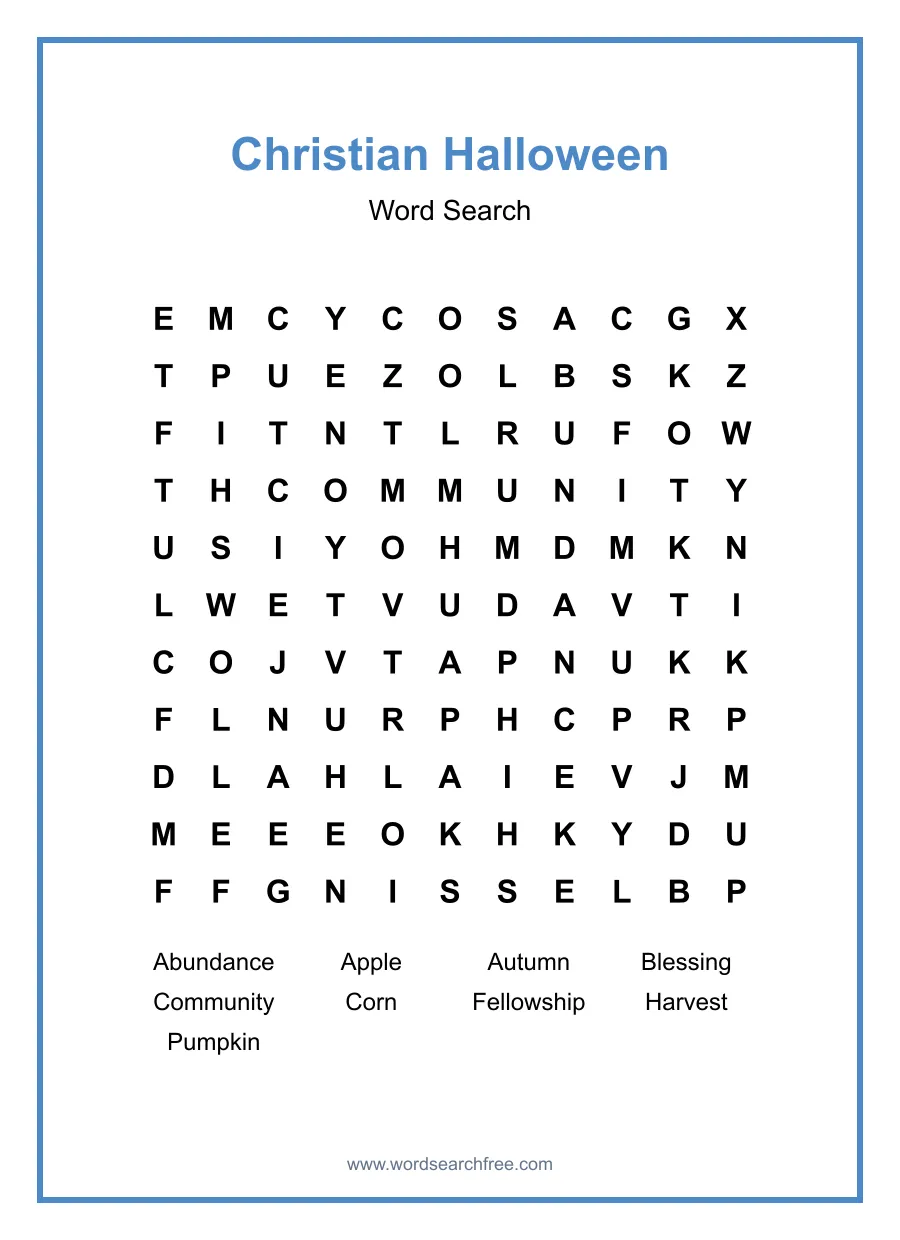 Christian Halloween Word Search - Free printable puzzle with 9 words