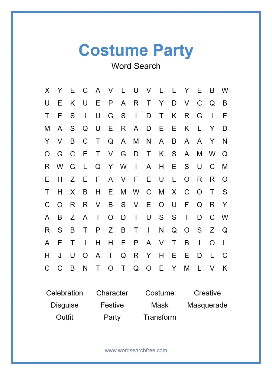 Costume Party - Hard Word Search Puzzle