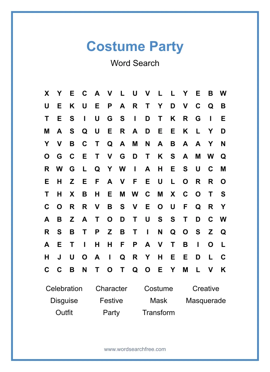 Costume Party - Hard Word Search Puzzle