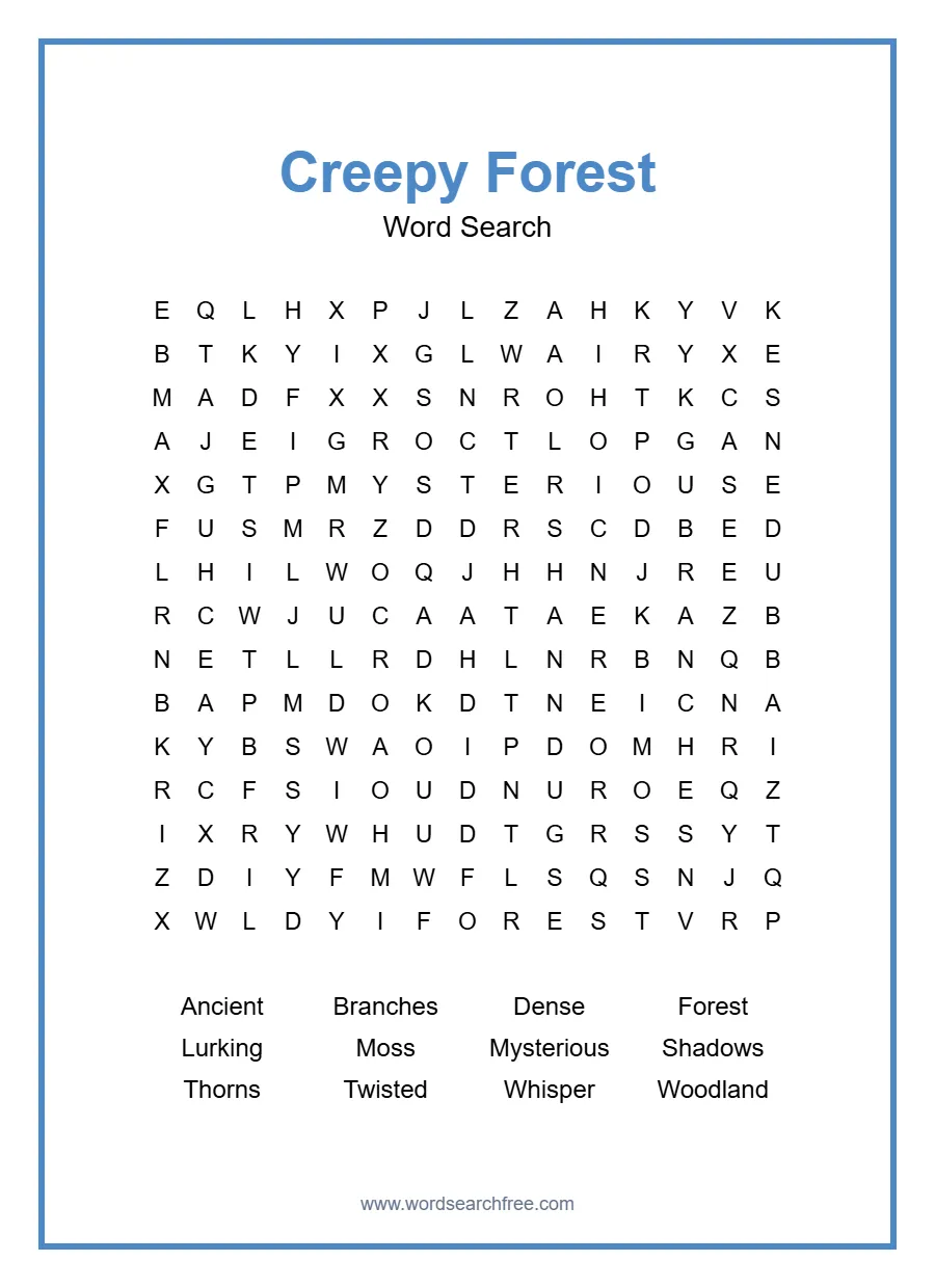 Creepy Forest - Hard Word Search Puzzle