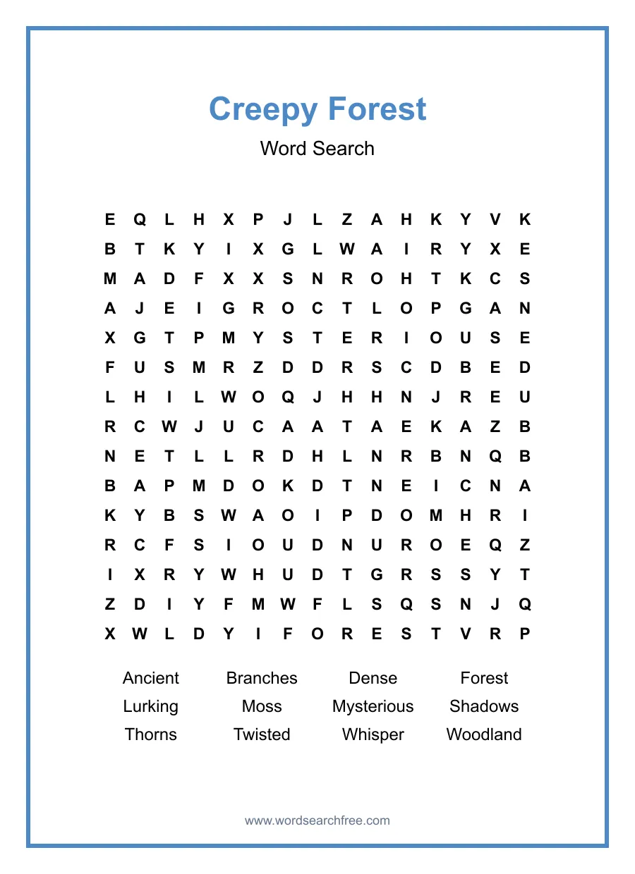 Creepy Forest - Hard Word Search Puzzle