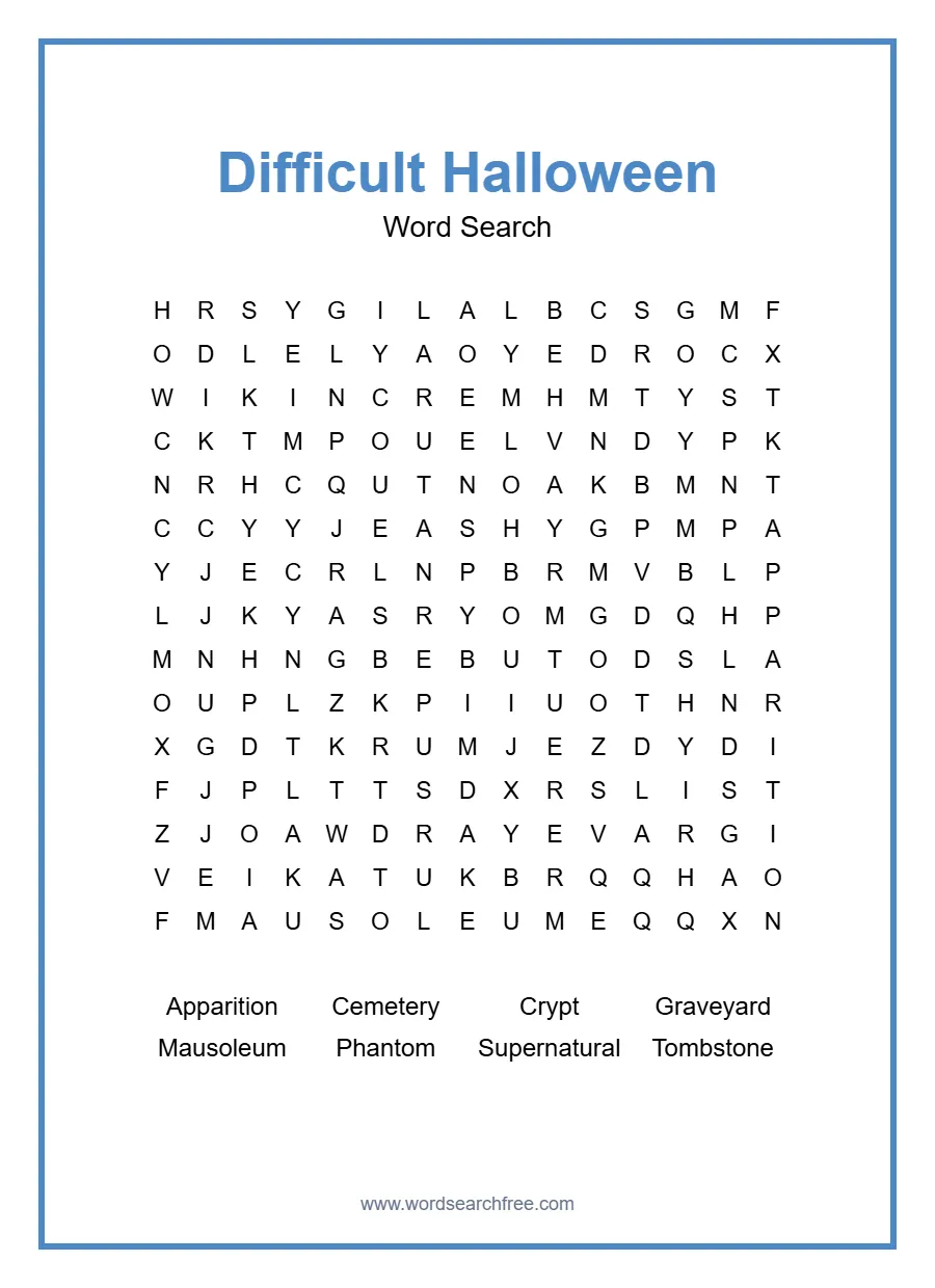 Difficult Halloween - Hard Word Search Puzzle