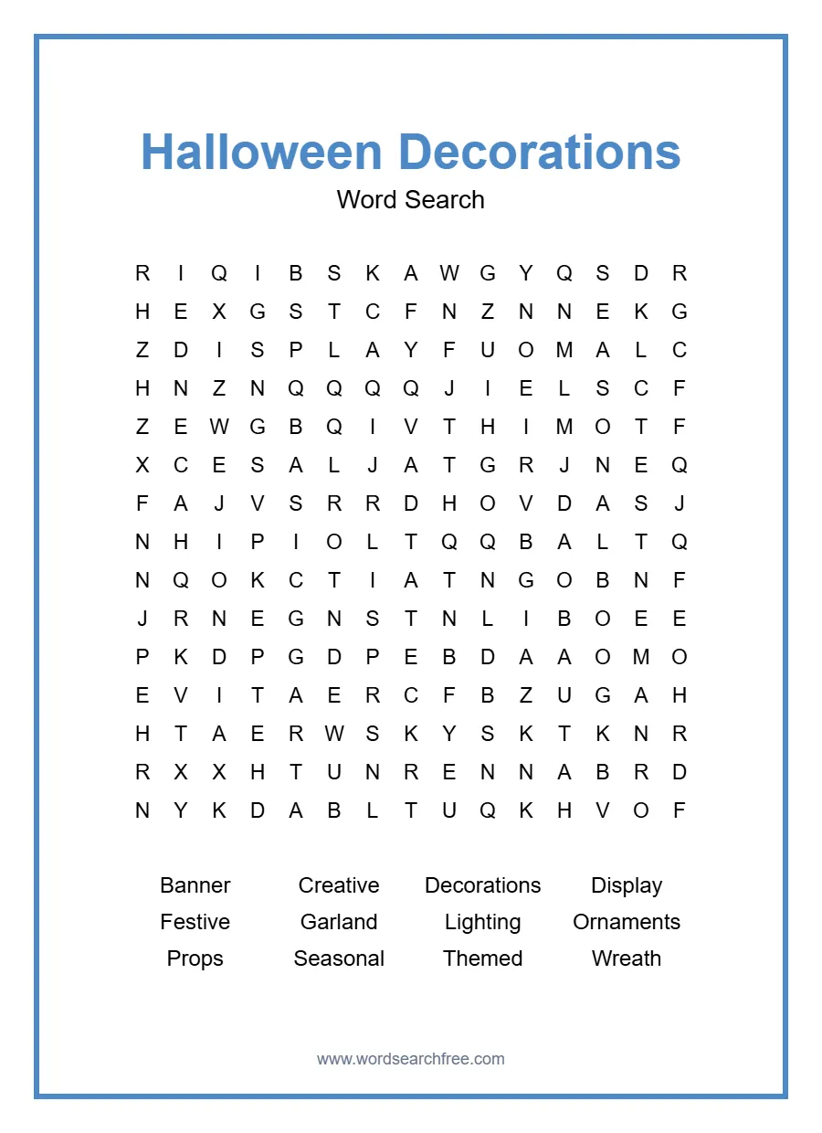 Halloween Decorations - Hard Word Search Puzzle