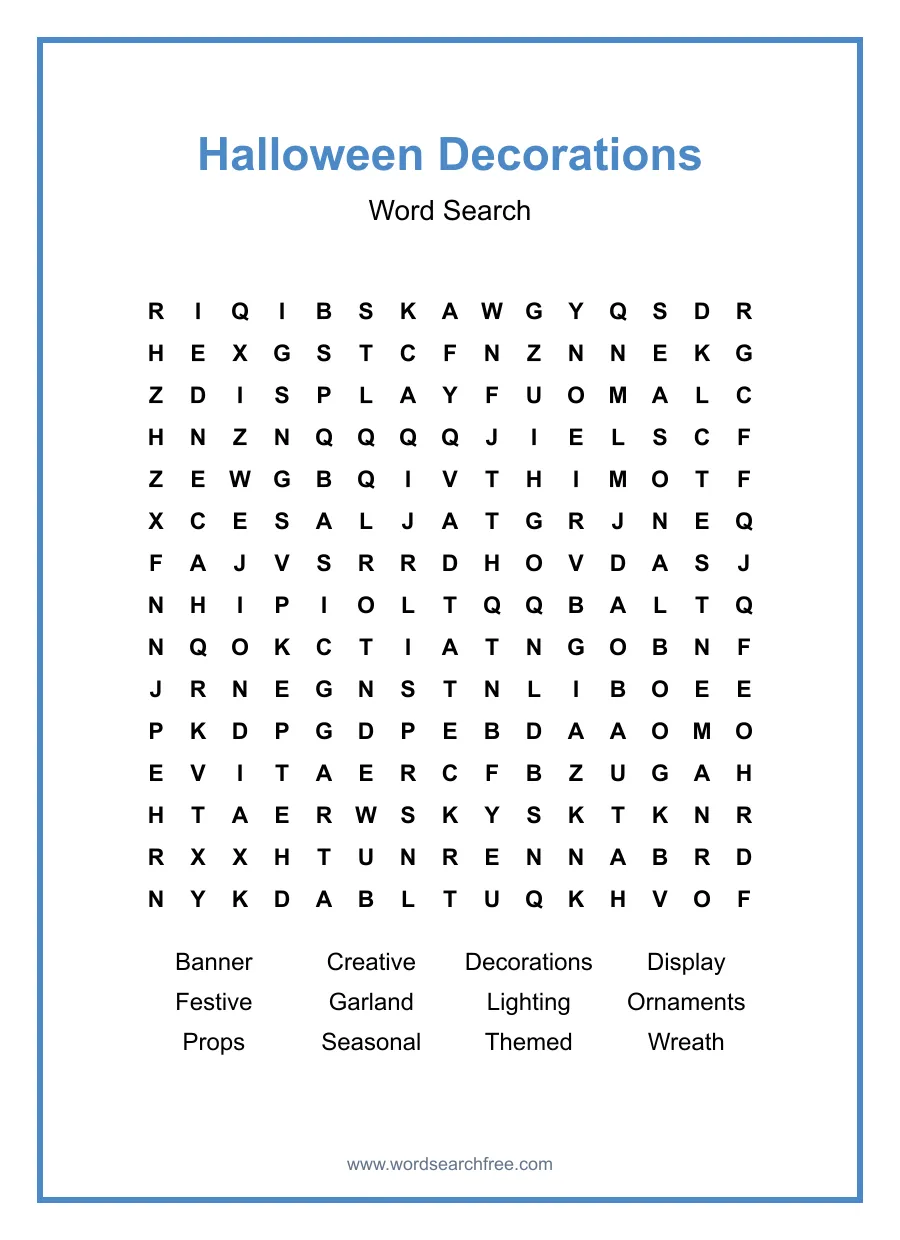 Halloween Decorations - Hard Word Search Puzzle