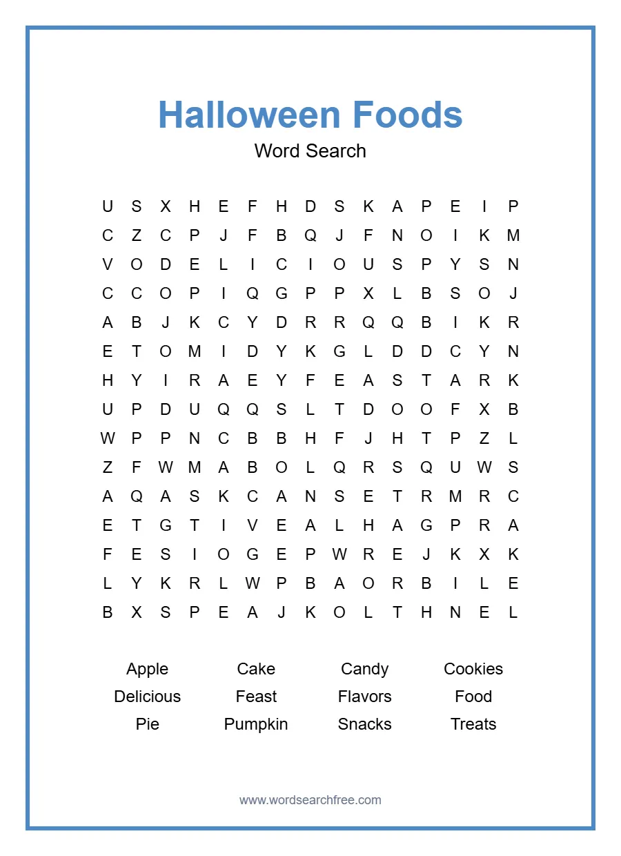 Halloween Foods - Hard Word Search Puzzle